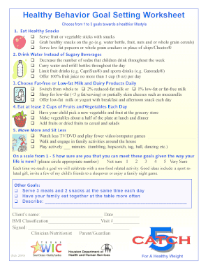 Healthy Behavior Goal Setting Worksheet