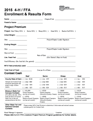 4-H FFA Livestock Project Premium Form