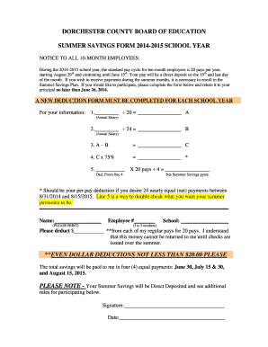 Dorchester County Summer Savings Form