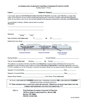 Authorization Agreement for Preauthorized Payments (ACH)