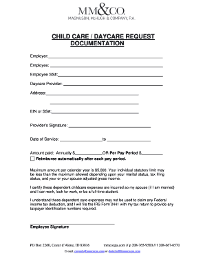 Child Care Daycare Request Documentation
