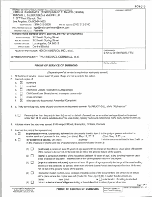 Proof of Service of Summons