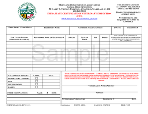 Maryland Intrastate Certificate of Veterinary Inspection