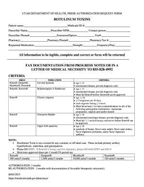 Utah Botulinum Toxin Prior Authorization Request Form