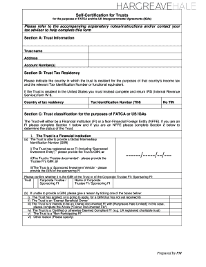 Self-Certification for Trusts FATCA and UK IGAs