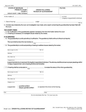 Michigan Probate Court Order Following Guardianship Review