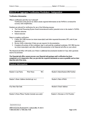 2014-15 FAFSA Verification Worksheet