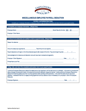 Employee Payroll Deduction Authorization Form