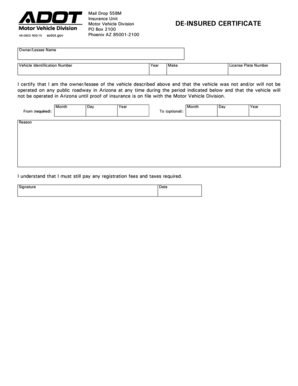 Arizona De-Insured Certificate
