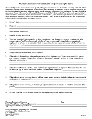 Physician Certification Form for Catastrophic Leave