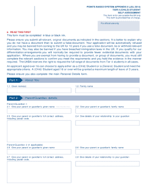 UK Tier 4 Child Student Self-Assessment Form