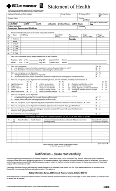 Pacific Blue Cross Statement of Health Form