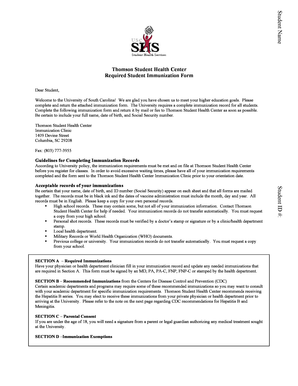 University of South Carolina Student Immunization Form