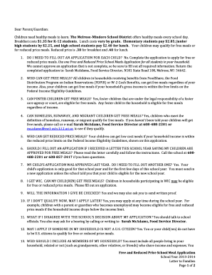 Free and Reduced Price School Meal Application