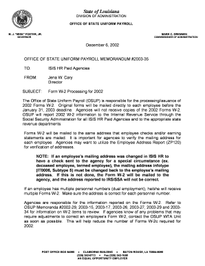 Louisiana W-2 Processing Memorandum