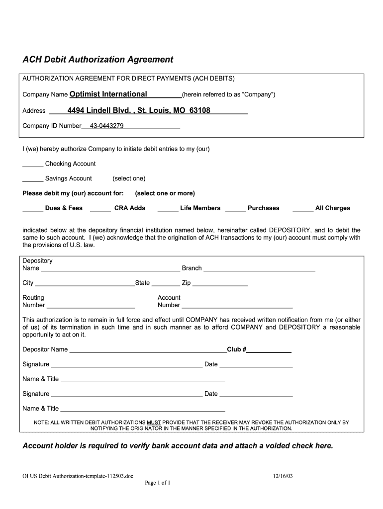 Direct Debit Authorization Form Fill Online Printable Fillable 