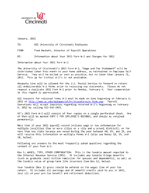 2013 Form W-2 Information for University of Cincinnati Employees