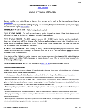 Arizona Change of Personal Information Form LI-235