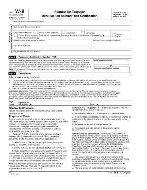 Form W-9 Request for Taxpayer Identification Number and Certification