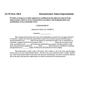 CLTA Form 103.9 Encroachment Insurance Endorsement