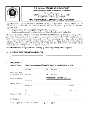 Nassau County Non-Instructional Employment Application