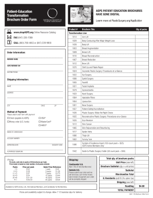 ASPS Patient Education Brochure Order Form