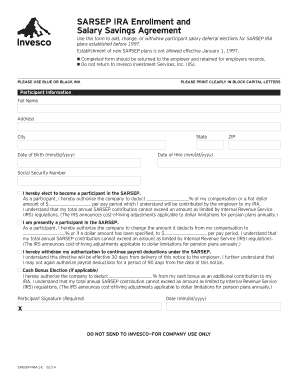 SARSEP IRA Enrollment and Salary Savings Agreement