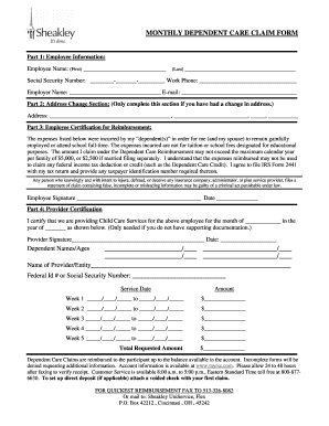 Monthly Dependent Care Claim Form