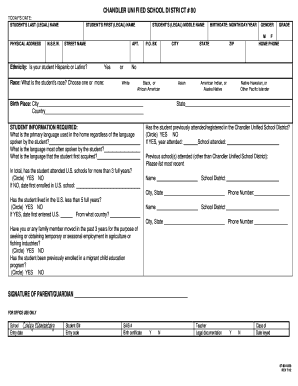Chandler Unified School District Student Registration Form