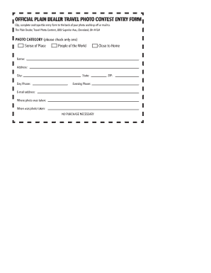 Plain Dealer Travel Photo Contest Entry Form