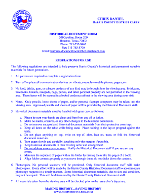 Harris County Historical Document Room Registration Form
