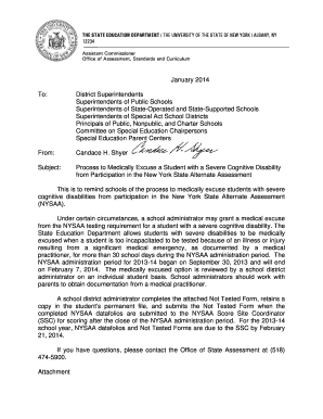 New York State Alternate Assessment Not Tested Form