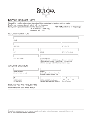 Bulova Watch Service Request Form