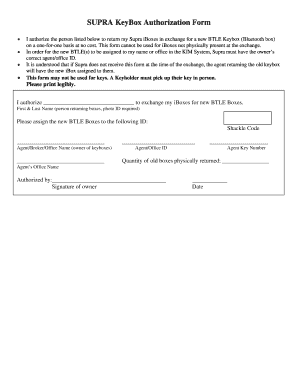 Supra KeyBox Authorization Form