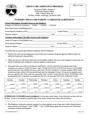 In-Home Child Care Parent/Caregiver Agreement