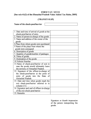 Himachal Pradesh VAT Transit Slip