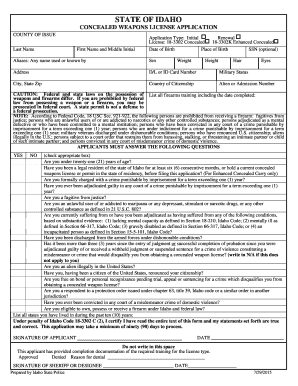 Idaho Concealed Weapons License Application