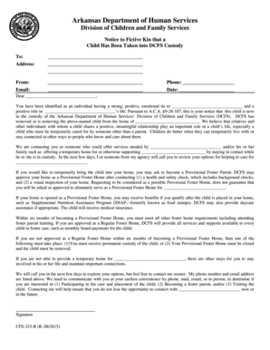 Arkansas DCFS Notice to Fictive Kin