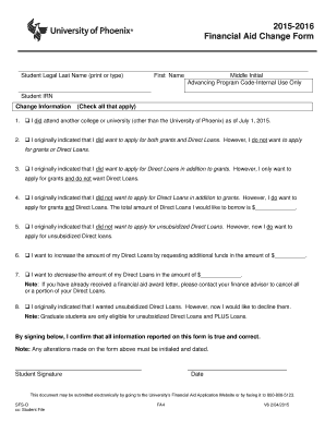 Financial Aid Change Form