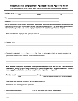 Texas A&M External Employment Application and Approval Form