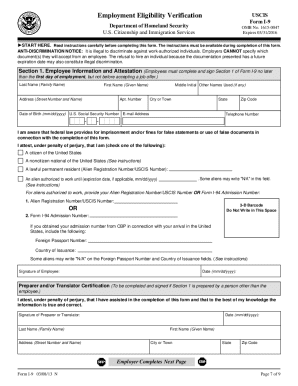 USCIS Form I-9 Employment Eligibility Verification