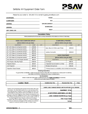Exhibitor AV Equipment Order Form