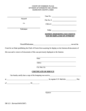 Motion Requesting Documents Not Be Displayed on Internet