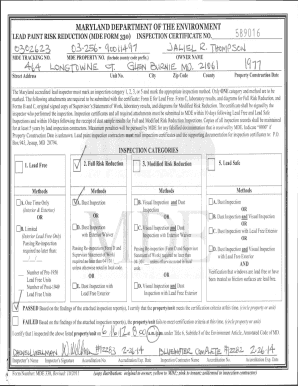 Maryland Lead Paint Inspection Certificate