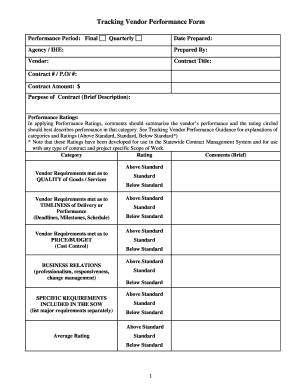 Tracking Vendor Performance Form