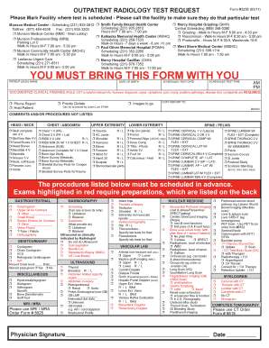 Outpatient Radiology Test Request Form