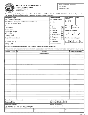 Indiana Retail Food Establishment Inspection Report