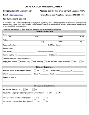 Springhill Medical Center Employment Application