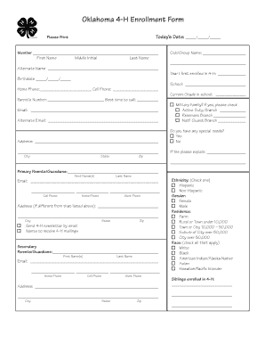 Oklahoma 4-H Enrollment Form