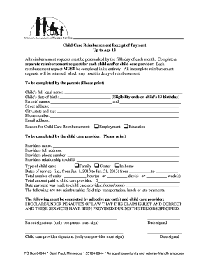 Child Care Reimbursement Request Form